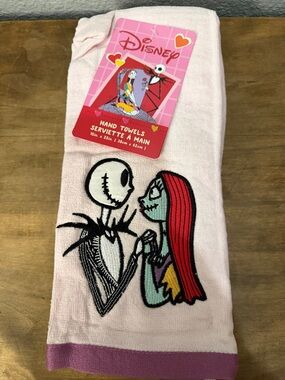 Disney Pink Hand Towel 2 pack  with Jack Skellington & Sally Embroidery